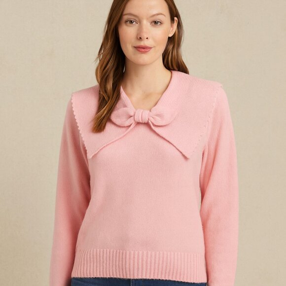 Pink Women's Sweater with Bow Detail Collar Small - Picture 1 of 4